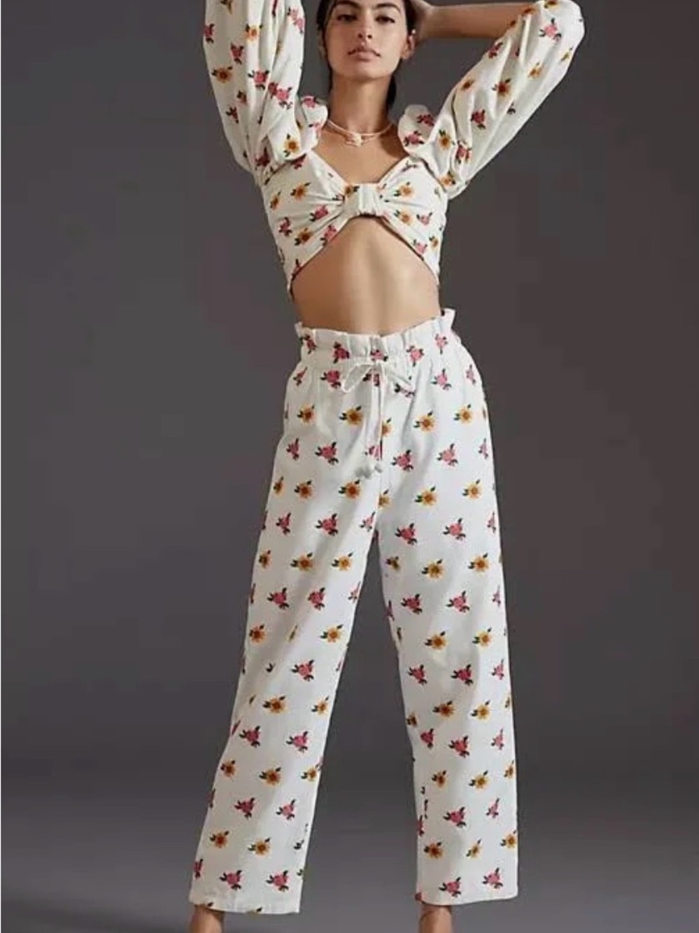 FARM Rio White Floral Straight-Leg Lounge Pants